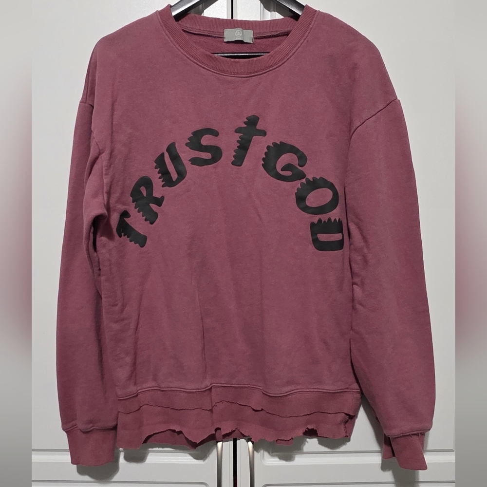 HBAT Kanye West Sunday Service Trust God Sweatshirt Pink Distressed Raw Hem - Picture 3 of 16